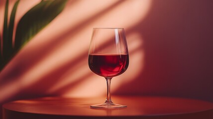 Elegant glass of red wine with rich color and smooth reflections, showcasing sophistication and indulgence in a serene setting. Perfect for concepts of wine tasting, luxury, and refined living.