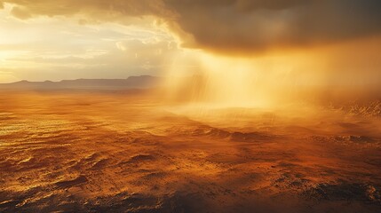 Isolated rainstorm over desert landscape captivating nature scene dramatic weather golden hour lighting scenic viewpoint