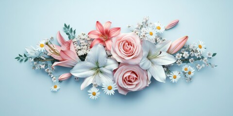 Elegant Pastel Roses Lilies Daisies Floral Arrangement Spring Flowers Wedding Decor Soft Colors