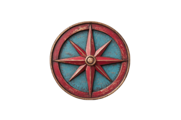 Vintage compass design, circular shape with red and blue colors, isolated on transparent background