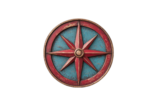 Vintage compass design, circular shape with red and blue colors, isolated on transparent background