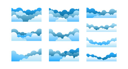 Cloud footer Set. Gradient Blue Clouds Background