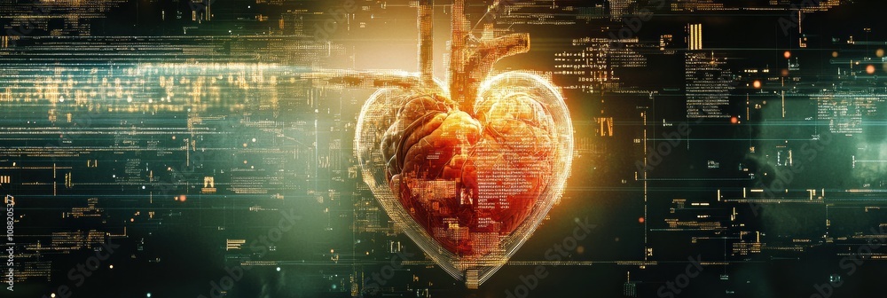 Leinwandbilder the human heart is depicted with glowing digital code, merging technology and biology in a captivati
