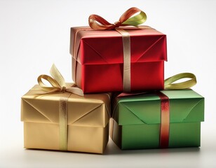 Obraz premium Festive Stack of Christmas Presents Isolated on White