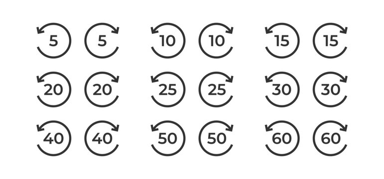 forward and backward skip for seconds icon. playback icons set