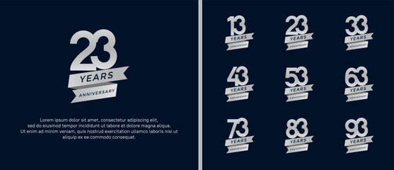 set of anniversary logo flat silver color on black background for celebration moment