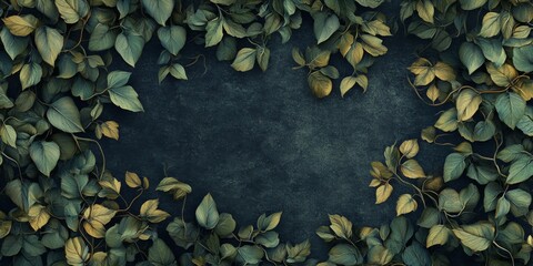 Dark Green Leaf Frame Background Nature Botanical Greenery Autumn