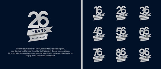 set of anniversary logo flat silver color on black background for celebration moment