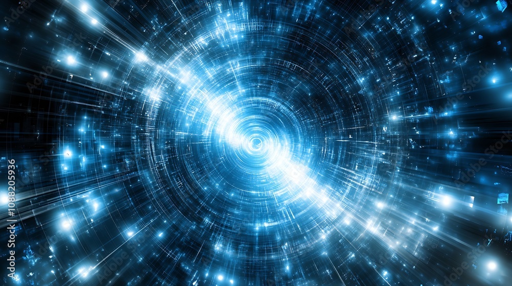 Fototapete high tech futuristic blue circular light burst with starry elements for science themes : generative 