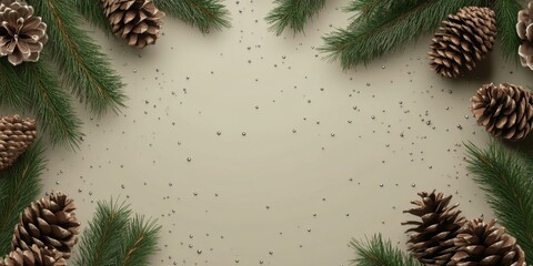 Naklejka premium Festive Winter Background Pine Cones Evergreen Branches Silver Accents
