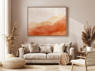 Modern Living Room With Abstract Watercolor Painting