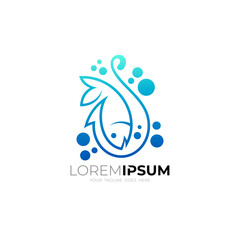 the fish and hook logo are combined into one, blue color