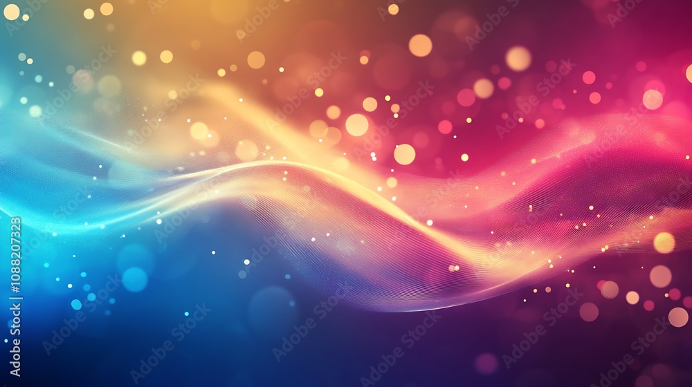 Poster Colorful Abstract Wave Background with Bokeh Lights and Gradient Hues for Festive Design : Generative AI