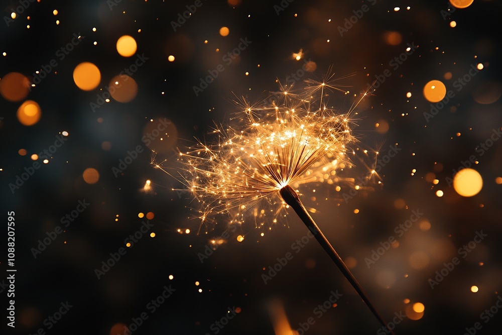 Poster Magical Dandelion with Glowing Sparkles and Warm Bokeh Effect : Generative AI