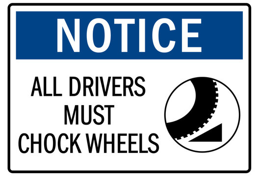Chock wheel signs all drivers must chock wheels