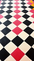 A colorful checkered pattern featuring pink, black, and white squares.