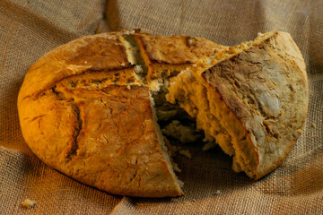 Homemade bread, freshly baked and cut