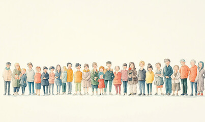 Drawing of many people in the style of a children's book