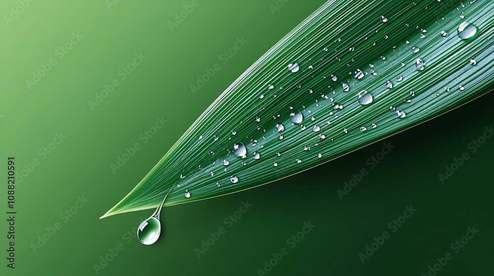 Aufkleber Single Dew Drop on Leaf Edge Enhancing Natural Freshness and Serenity : Generative AI