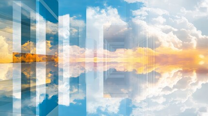 Obraz premium Abstract sky reflection in modern architecture.