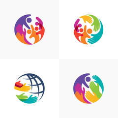 Set people care logo with globe design community, charity logos