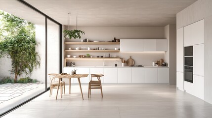 Fototapeta premium The kitchen is simple and modern with white cabine