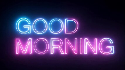 A vibrant neon sign displaying 'Good Morning' in bright blue and pink. - Powered by Adobe