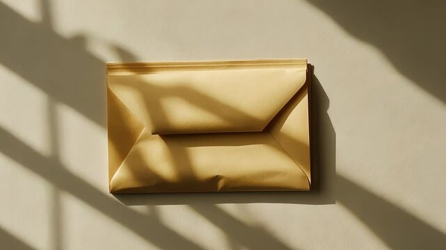 A brown envelope is sitting on a wall. The envelope is opened and the contents are visible. Scene is one of curiosity and anticipation, as the contents of the envelope are unknown