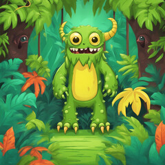 Naklejka premium monster background illustration in the middle of the forest