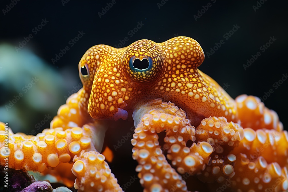 Poster Detailed Orange Octopus with Intricate Patterns and Textures : Generative AI