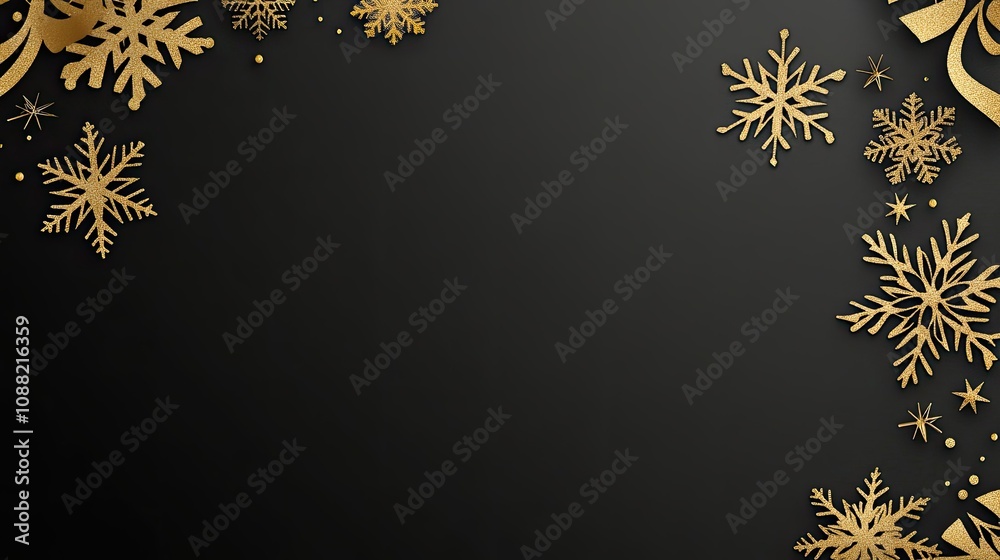 Fototapete simple christmas border featuring gold snowflakes on transparent background with text-friendly copy 