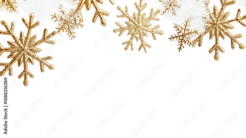 Fototapete simple christmas border featuring gold snowflakes on transparent background with text-friendly copy 