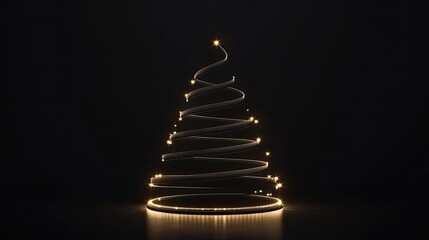 Obraz premium Simple yet stunning: a minimalist Christmas tree outline with delicate golden lights shining on a black background.
