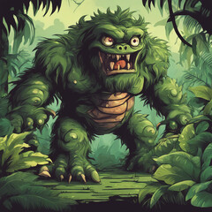 Fototapeta premium monster background illustration in the middle of the forest