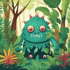 Obraz premium monster background illustration in the middle of the forest