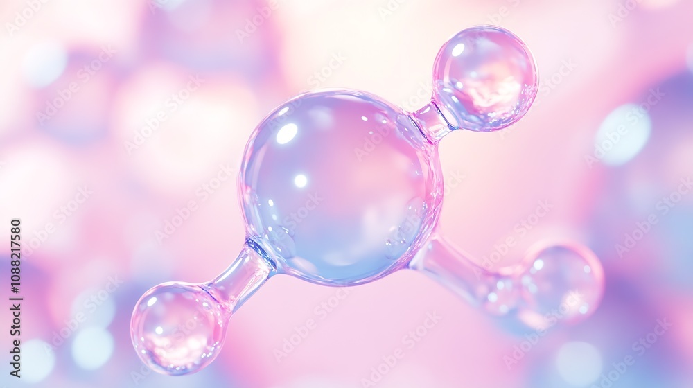 Poster Abstract Molecular Structure with Pastel Colored Spheres and Soft Background : Generative AI
