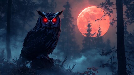 Silhouette of a Figure Against a Blood Moon