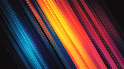 Abstract diagonal stripes in blue, yellow, orange, and red colors on a black background.