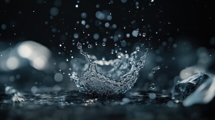Water droplet frozen in mid-air, with motion blur effects showing the drop fall.