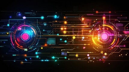Fototapeta premium Futuristic Abstract Digital Background with Colorful Geometric Shapes and Circuit Patterns for Technology and Innovation Themes