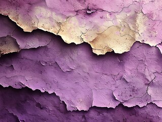 Close-up of textured, peeling paint in shades of purple and beige, creating a striking visual contrast with intricate cracks and layers, evoking a sense of aged beauty.