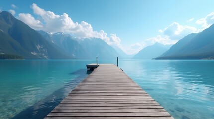 Fototapeta premium Lakeside Dock with Mountains: 