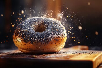 Delicious Poppy Seed Donut with Sprinkles of Flour