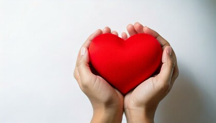 Obraz premium Compassionate gesture hands cradling heart symbol minimalist background emotional connection close-up view love and care concept