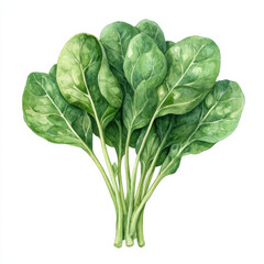 Fresh spinach leaves in vibrant watercolor illustration, showcasing their lush green color and