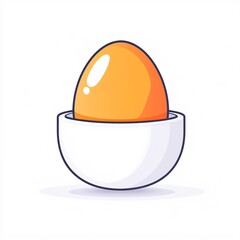2408_097.A simple vector icon illustration depicting a medium-sized white egg cup, viewed from the side, soft-boiled egg inside, strong outline, at center for a website isolated white background