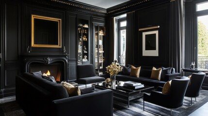 Elegant Black And Gold Living Room Interior Design