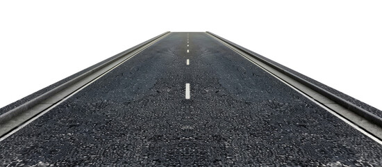 Straight asphalt road isolated on transparent background