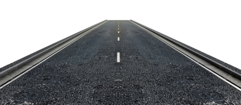 Straight asphalt road isolated on transparent background