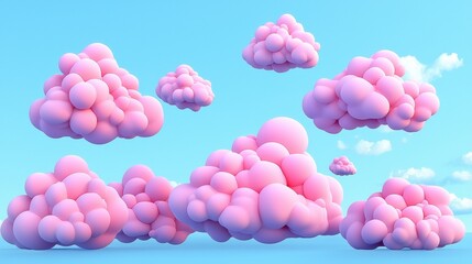 Soft and Playful Pink Clouds Floating in a Bright Blue Sky with Gentle White Fluffy Clouds Enhancing the Aesthetic Appeal of a Warm and Cheerful Atmosphere